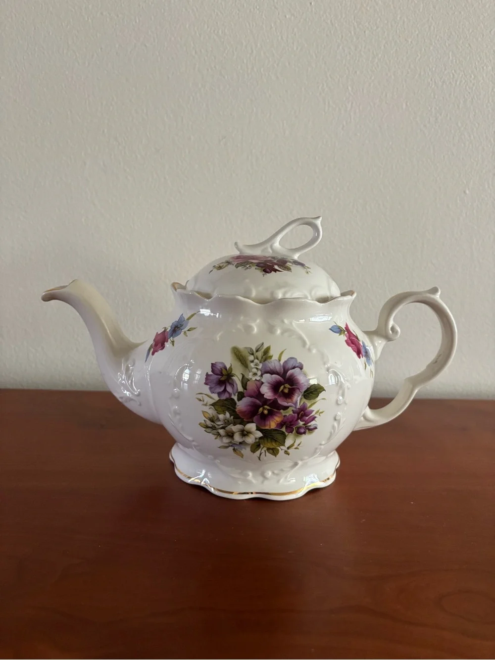 Crown Dorset Teapot with Purple Floral Motif - Picture 2 of 7